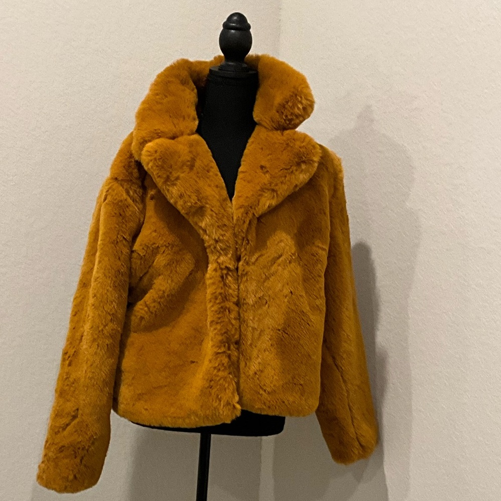 Mustard yellow faux fur bomber jacket